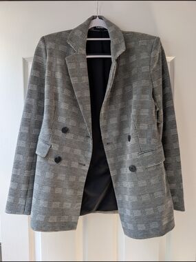 Express Plaid Double-Breasted Blazer in Black & White